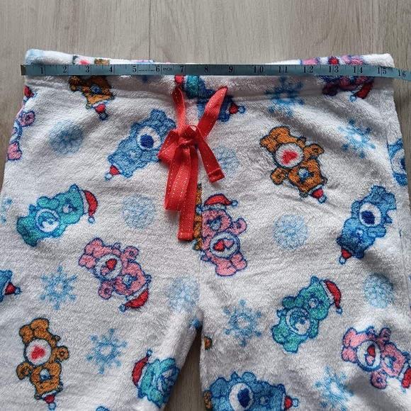 NEW Care Bears Christmas Fleece Pajama Pants Drawstring White Pink Blue Medium - Picture 4 of 12